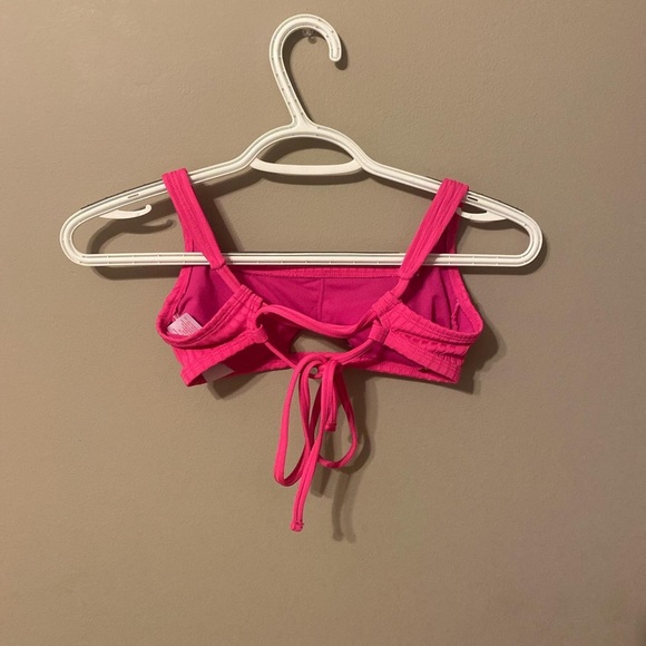 Ribbed cut out hot pink scoop bikini top - Picture 2 of 3